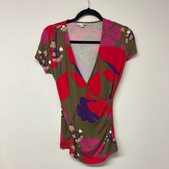 Boden Tops - Boden Red and Green Wrap V-Neck Blouse